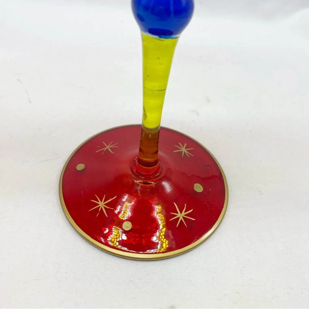 Vintage Pier One Martini Glasses Festive Red Star Dot Pattern Set of 2